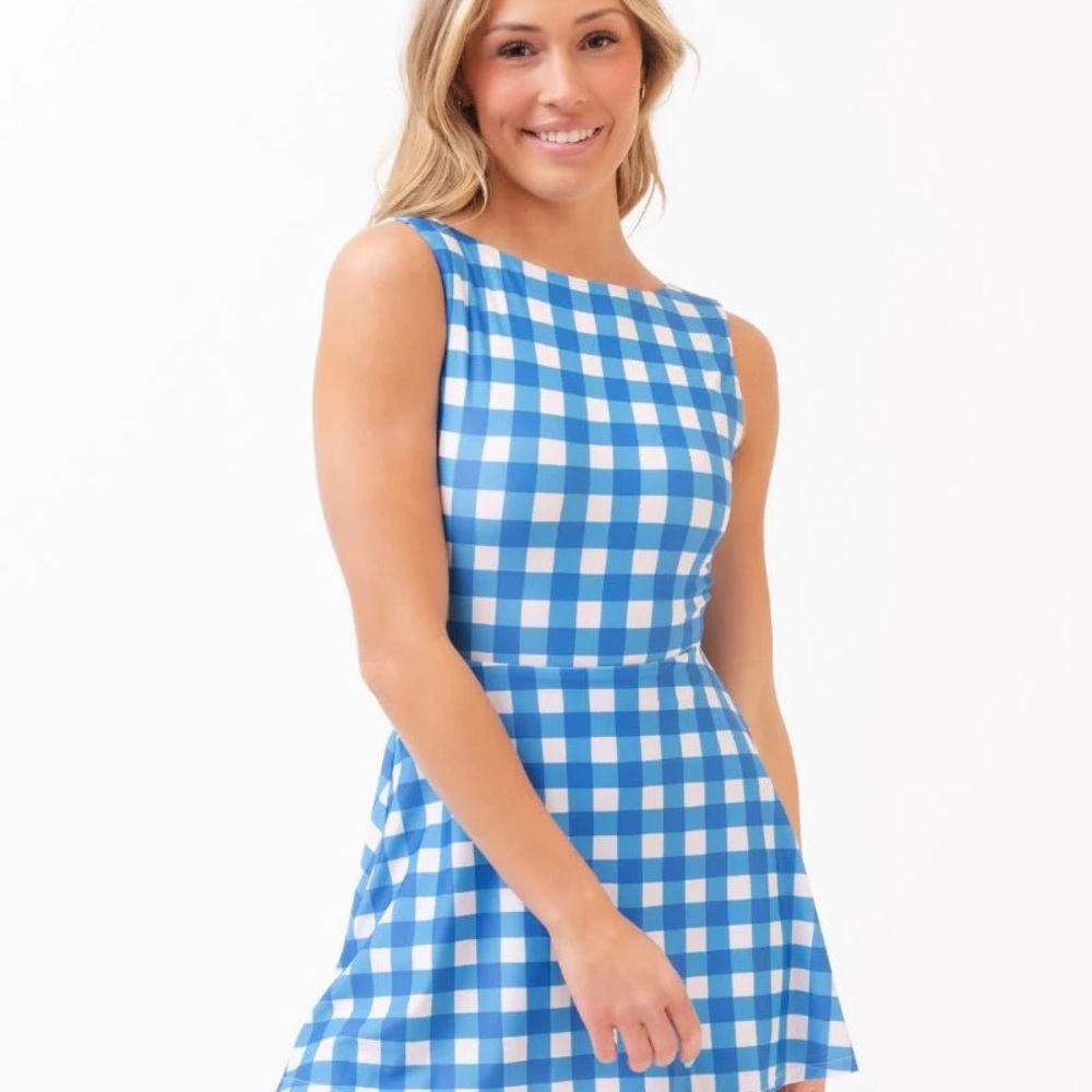 Like Ricki Blue Checkered Swim Dress